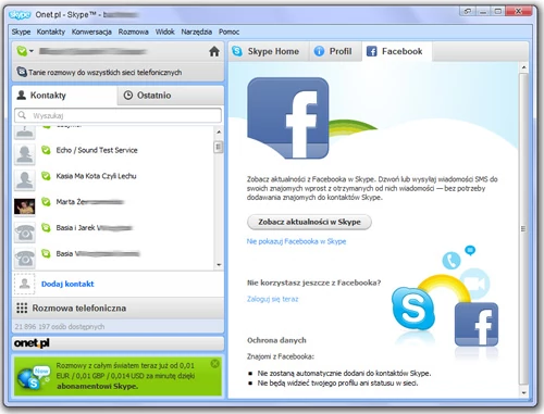 Facebook jest wszędzie... Nawet w nowym Skype