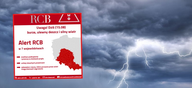 Alert RCB dla 7 województw. Burze, ulewy i silny wiatr
