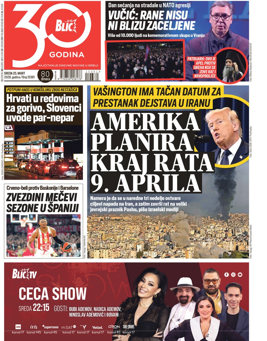 Blic naslovna strana za 25.3.