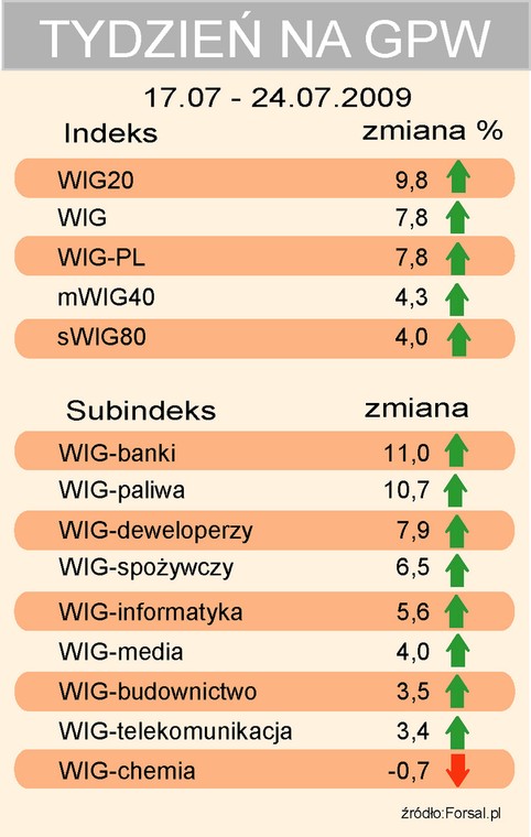 Tydzień na GPW indeksy 17-24.07.2009
