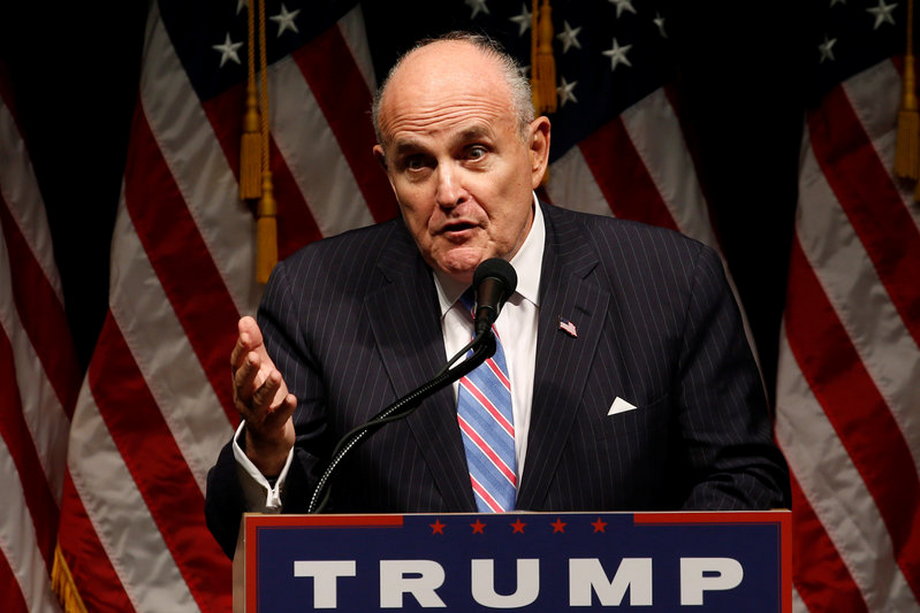 Giuliani delivers remarks before Trump rallies with supporters.