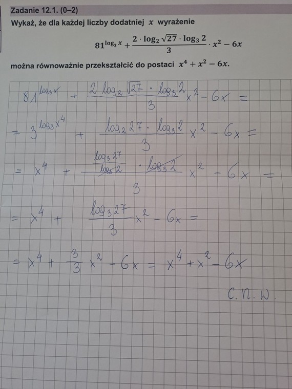 Matura 2023 — matematyka na poziomie rozszerzonym. Zadanie 12.1