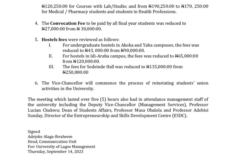 Public notice from Unilag