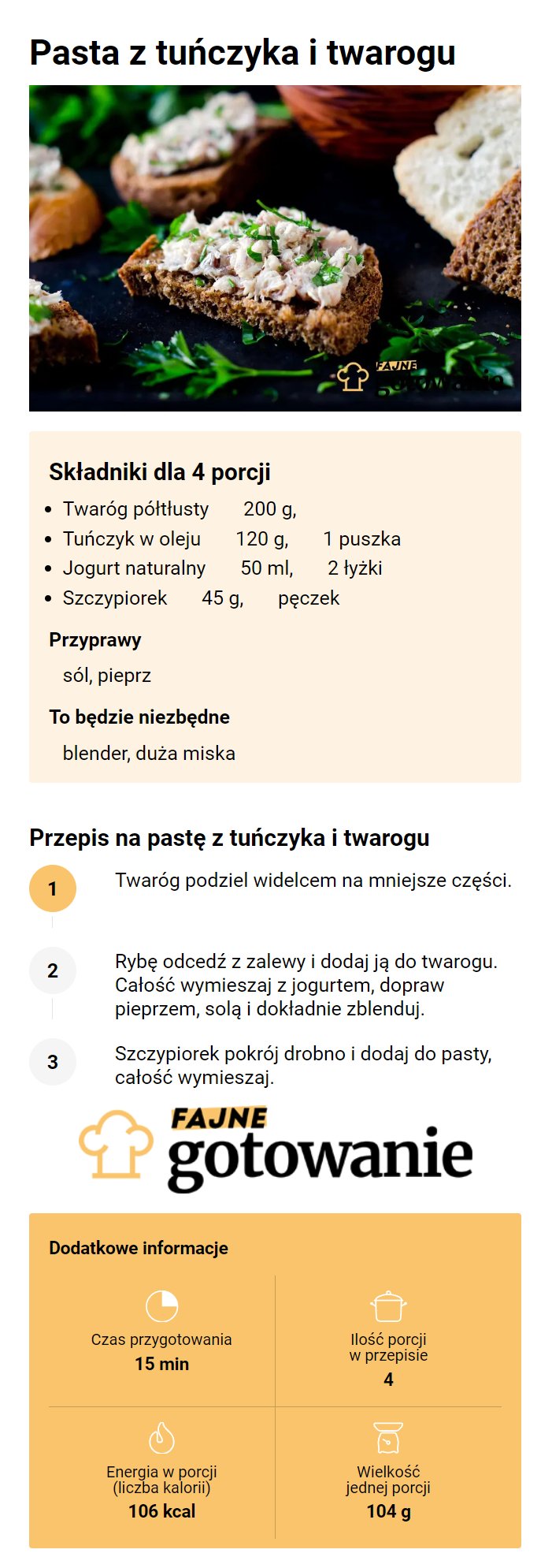 Pasta z tuńczyka i twarogu