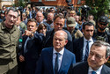 Emmanuel Macron, Olaf Scholz i Mario Draghi podczas wizyty w Irpieniu
