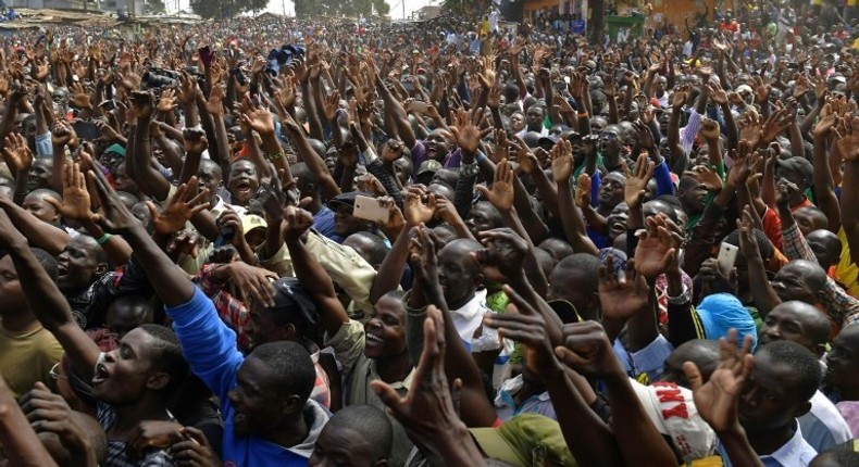 Vast crowds cheer Kenya's opposition leader Raila Odinga as he makes his first public comments since results showed him losing the August 8 presidential election