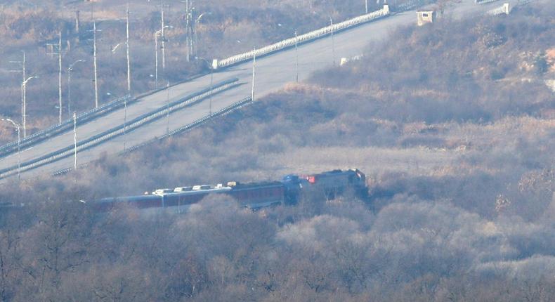 A South Korean train left Dorasan station Friday and crossed into North Korea