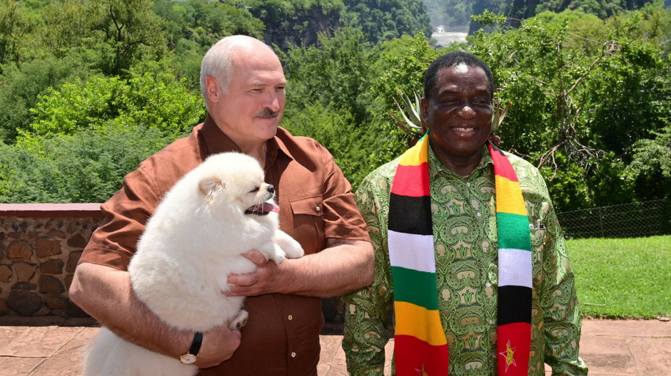 Prezydent Białorusi Aleksander Łukaszenko i prezydent Zimbabwe Emmerson Mnangagwa, 1 lutego 2023 r. 