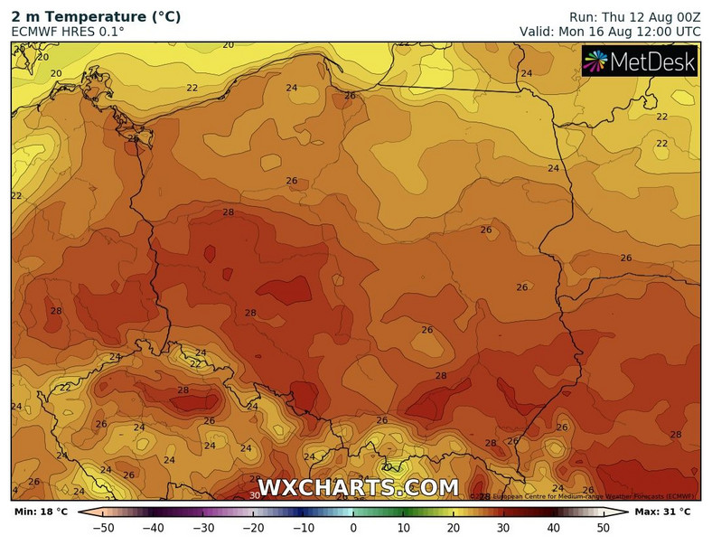 Gorąca masa powietrza w części Polski utrzyma się do początku przyszłego tygodnia