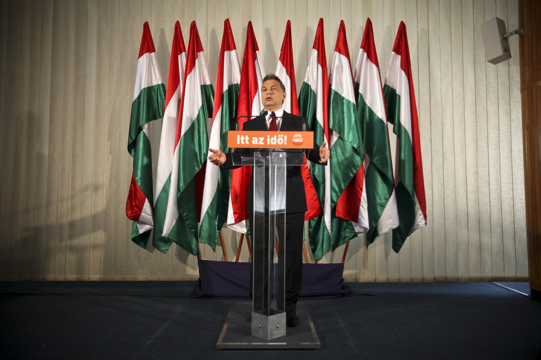 Premier Węgier Viktor Orban przemawia na konferencji prasowej. Fot. Bloomberg