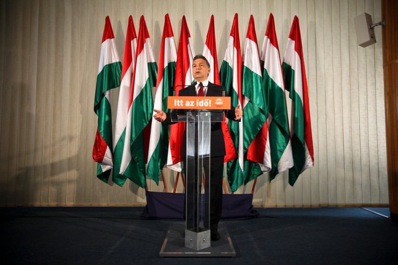 Premier Węgier Viktor Orban przemawia na konferencji prasowej. Fot. Bloomberg