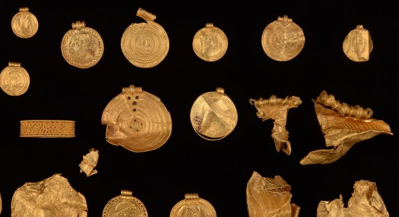 Gold medallions, coins, and jewelry comprise an Iron Age hoard that a rookie metal detectorist recently discovered in Denmark.

