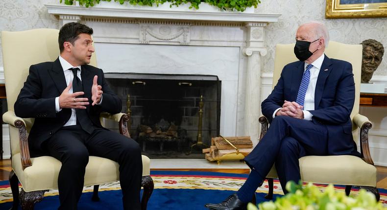 President Joe Biden meets with Ukrainian President Volodymyr Zelensky in the Oval Office of the White House, Wednesday, Sept. 1, 2021, in Washington.