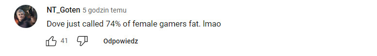 Komentarz użytkownika YouTube'a pod reklamą Dove