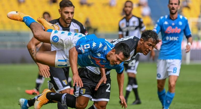 Napoli's Mexican forward Hirving Lozano (L) set up both goals.