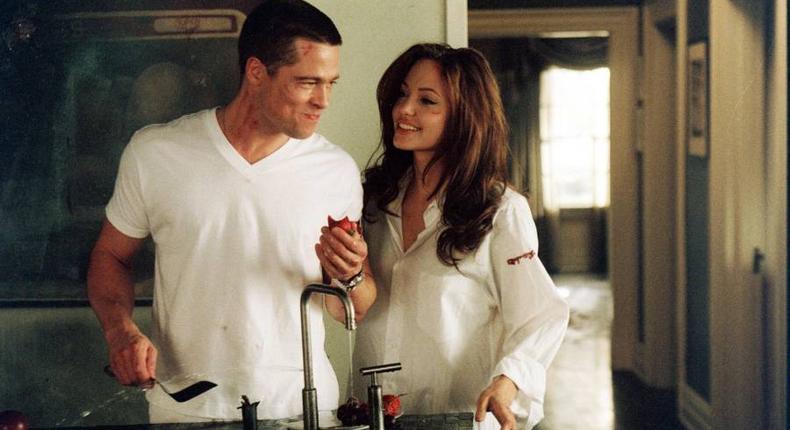 Angelina Jolie, Brad Pitt on the set of Mr and Mrs Smith