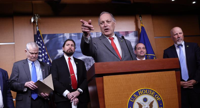 U.S. Rep. Andy Biggs (R-AZ) speaks at a press conference on the debt limit and the Freedom Caucus's plan for spending reduction at the U.S. Capitol on March 28, 2023 in Washington, DC.Kevin Dietsch/Getty Images