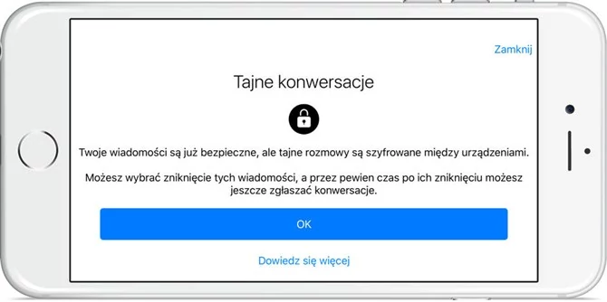 Opcja Tajna konwersacja wymaga zatwierdzenia kontrolką OK