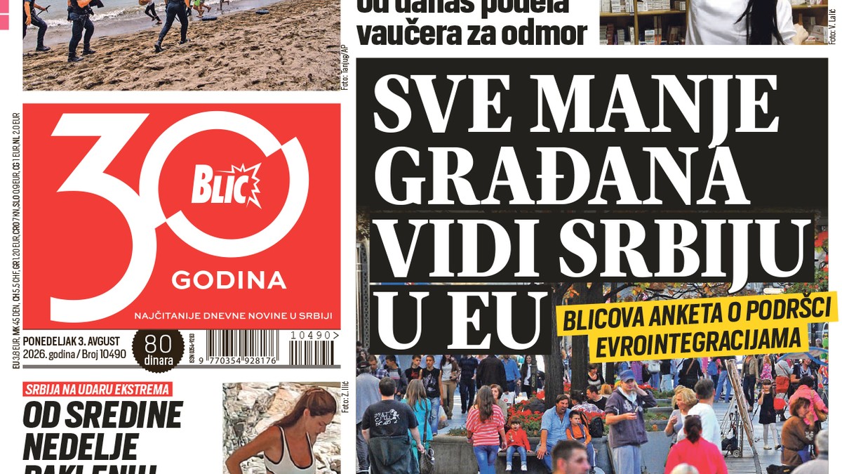 Blic naslovna strana za 3.8.