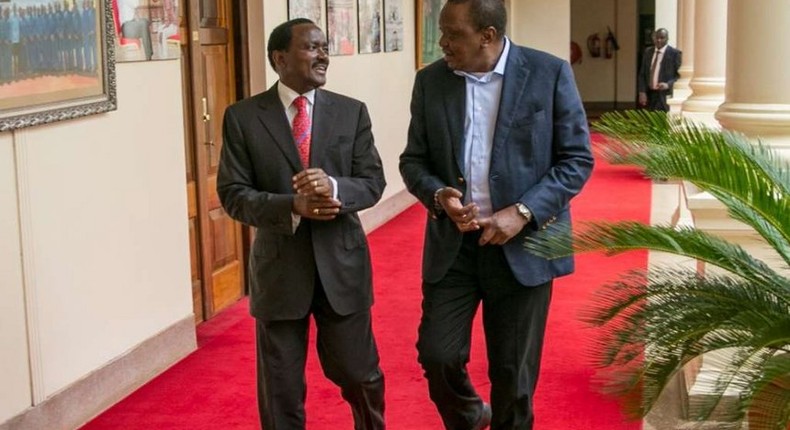 President Uhuru Kenyatta with Wiper Leader Kalonzo Musyoka at State House Nairobi