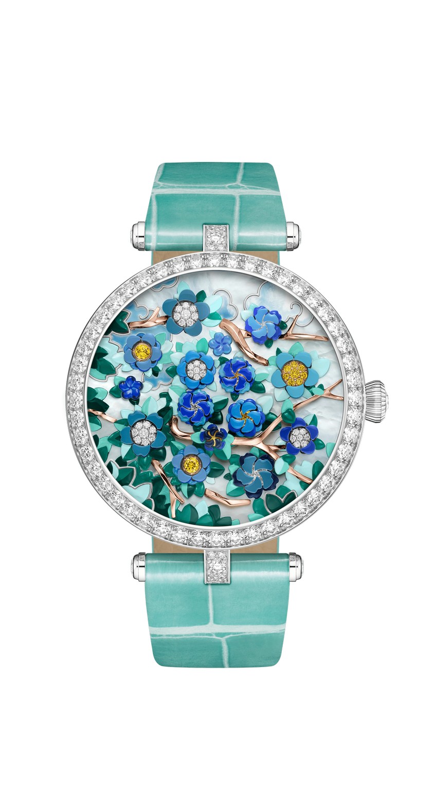 Van Cleef & Arpels Automatikuhr Lady Arpels Heures Florales, mit Diamanten und Miniaturmalerei. Preis auf Anfrage.