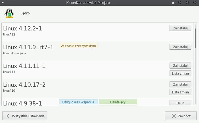 Aktualizacja jądra systemu - niewiele systemów pozwala na szybką aktualizację tak kluczowego elementu systemu, jakim jest jądro. Pamiętajmy jednak, że jeśli chcemy stabilnej pracy systemu, wybierajmy tylko najnowsze wersje oznaczone informacją Długi okres wsparcia i Polecamy. Inne opcje są przeznaczone dla zaawansowanych użytkowników, którzy mają większe potrzeby.