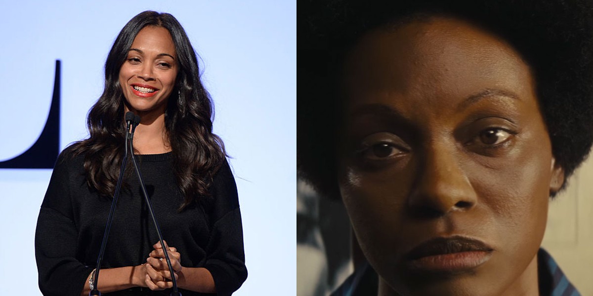 Side-by-side, Zoe Saldana as Nina Simone.