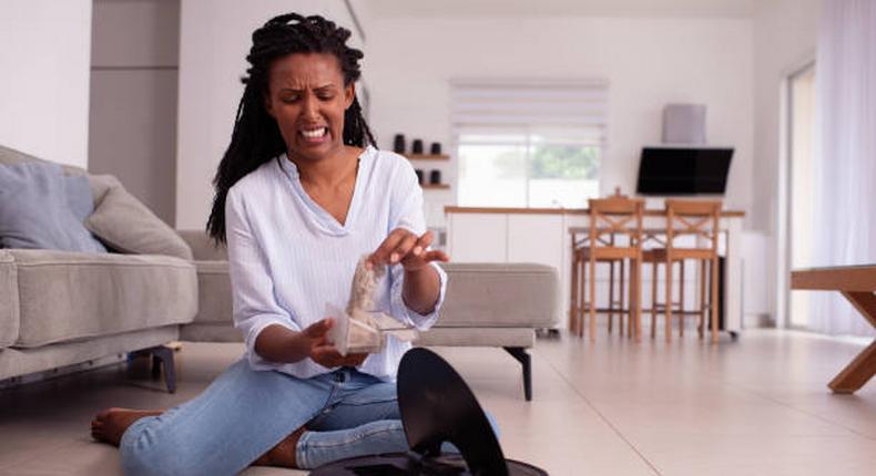 Woman disgusted in a man's house