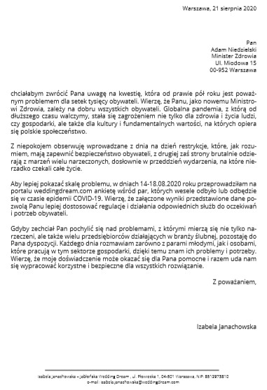 List Izabeli Janachowskiej do ministra zdrowia Adama Niedzielskiego