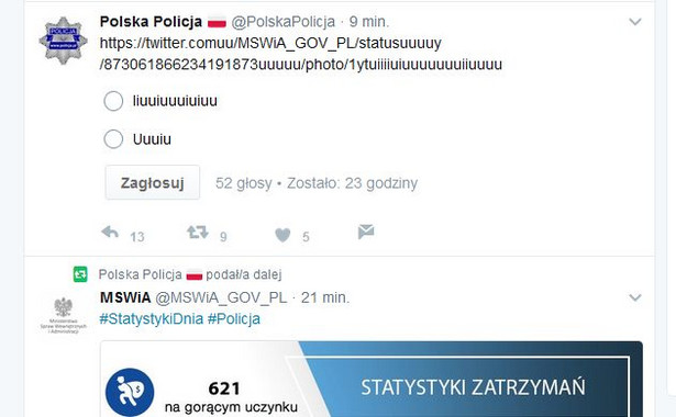 Zagadkowa sonda na twitterowym koncie policji. "Ktoś się oparł o klawiaturę?"