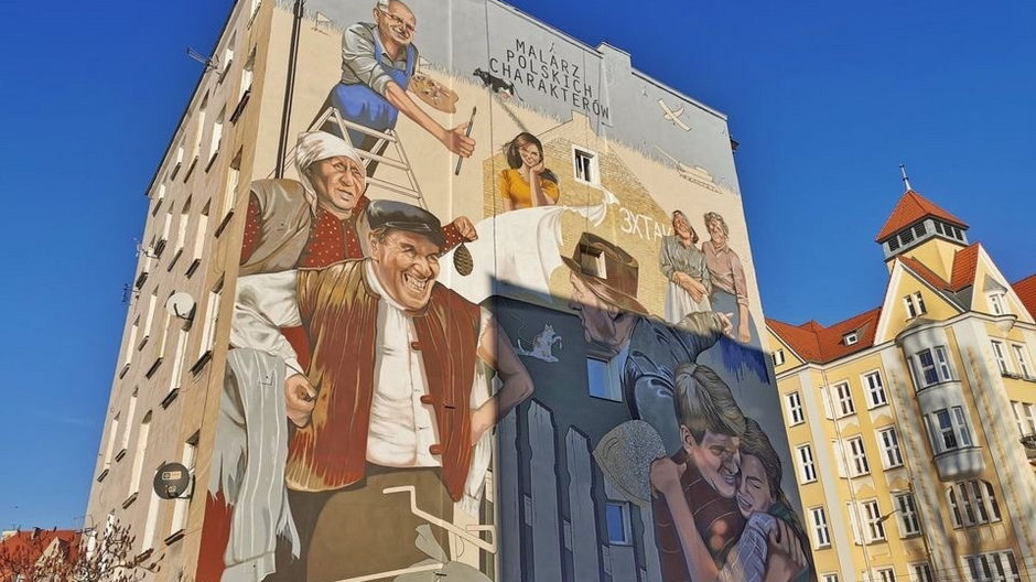 Mural we Wrocławiu na cześć twórczości reżysera Sylwestra Chęcińskiego