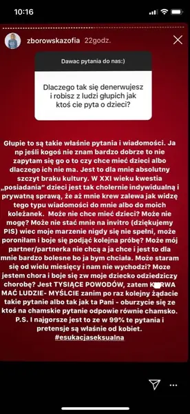 Zofia Zborowska skomentowała niegrzeczne pytanie / InstaStories Zofii Zborowskiej