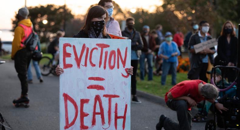 Housing activists gathering in Massachusetts in October.
