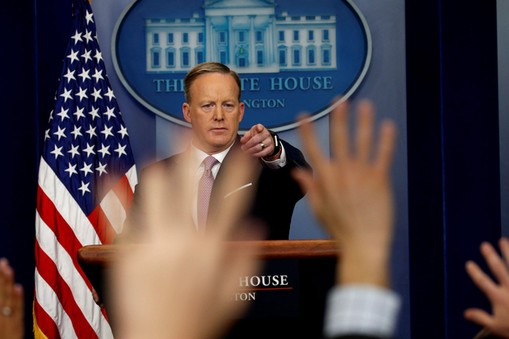 Sean Spicer holds a press briefing at the White House in Washington