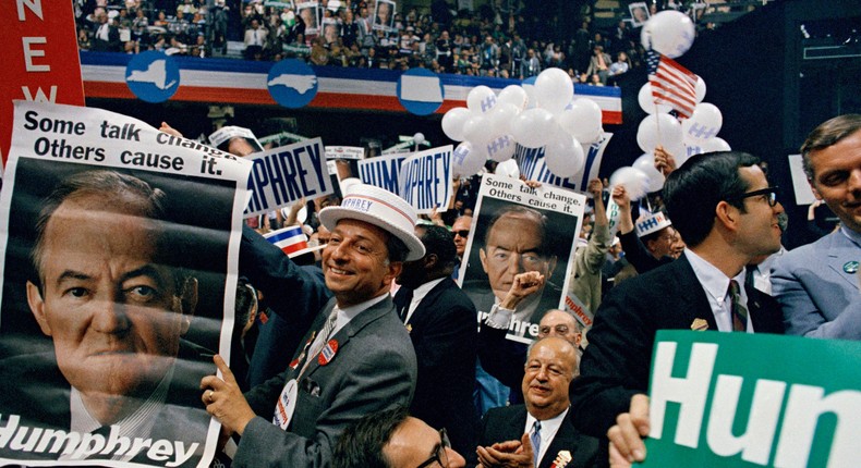 A view of the floor at the opening session of the 1968 Democratic National Convention in Chicago.AP Photo