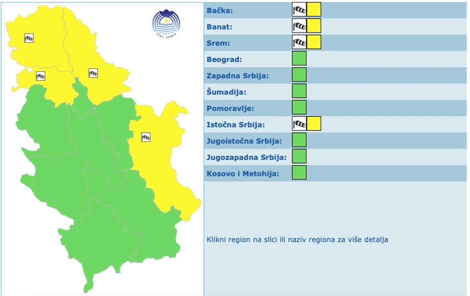 Žuti meteoalarm za 10. januar