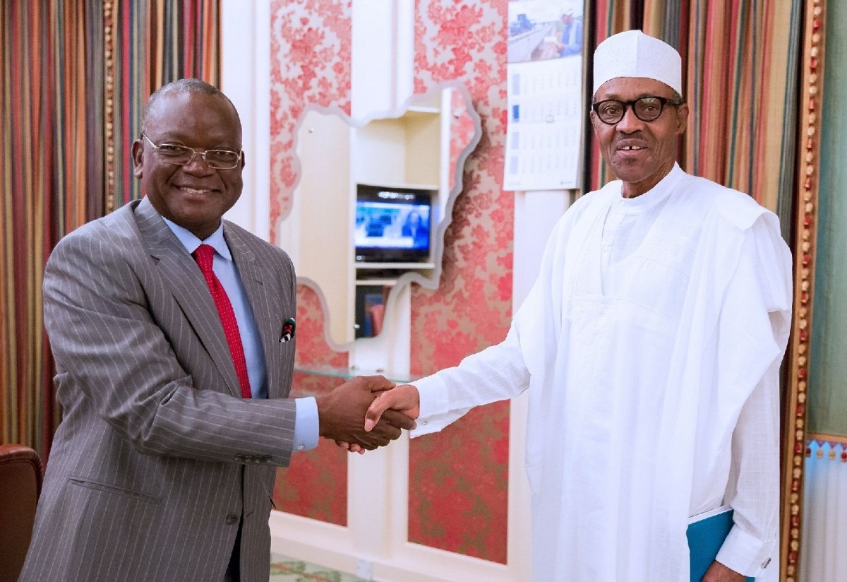 President Muhammadu Buhari with Benue State Governor, Samuel Ortom, before the latter's defection (Presidency)