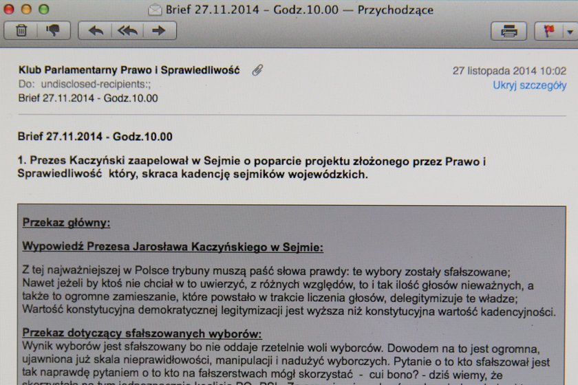 Przekazy dnia wysyłane do posłów PiS przez ich biuro prasowe