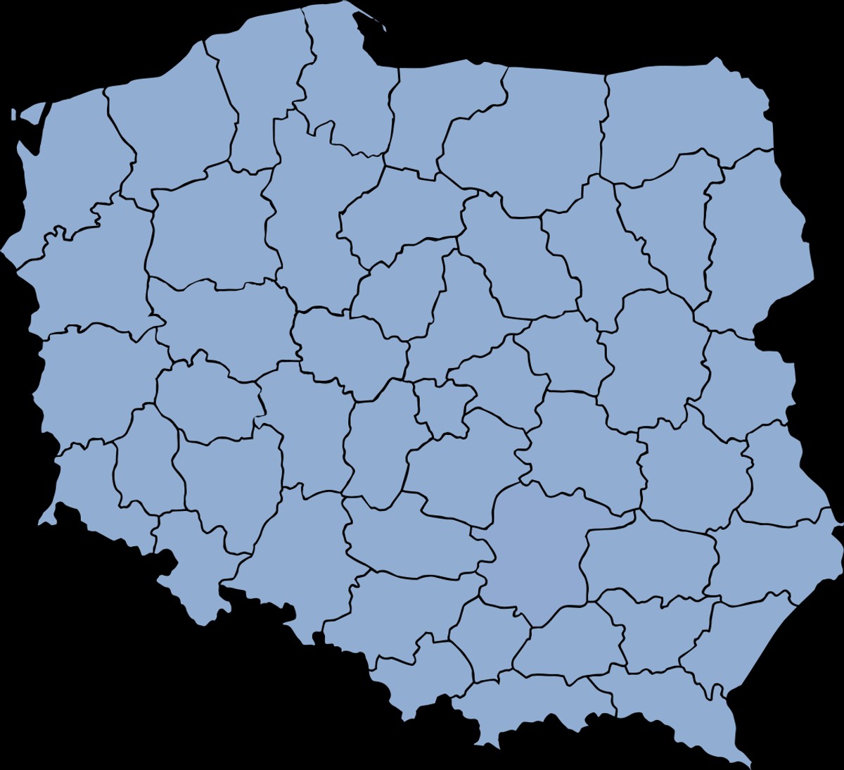 Mapa administracyjna Polski z 49 województwami