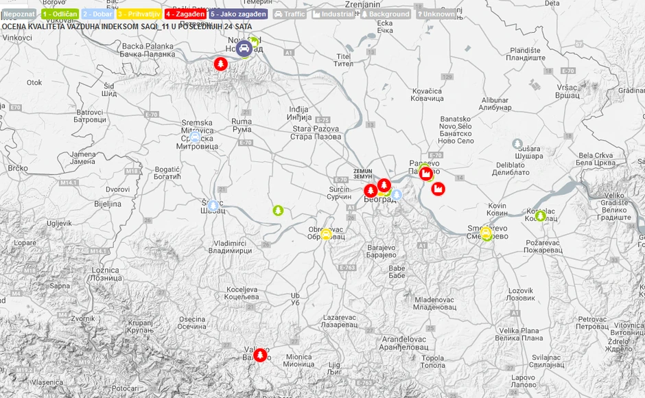 Beograd je danas obojen u crvenu boju prema monitoringu kvaliteta vazduha Agencije za zaštitu životne sredine