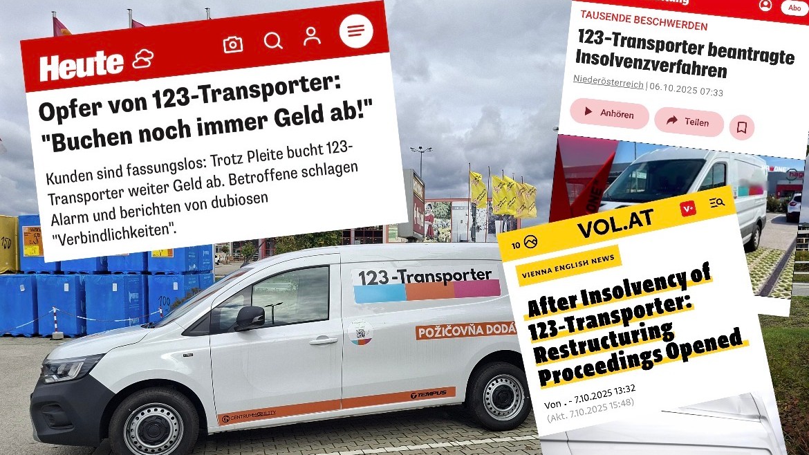 Rakúske a nemecké médiá informovali o problémoch, v ktorých sa prevádzkovateľ 123 Transporter ocitol