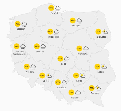 Prognoza zachmurzenia w sobotę 23 stycznia