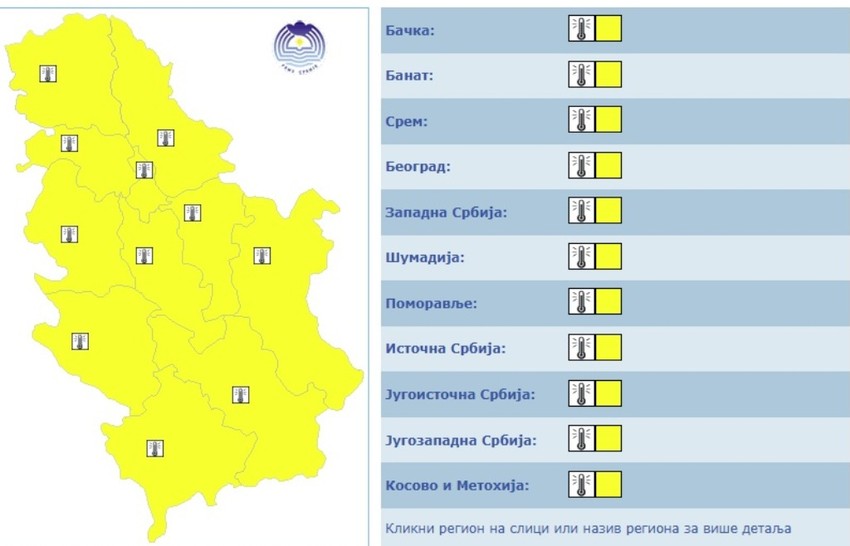 Zbog visoke temperature danas je na snazi žuti meteoalarm u celoj Srbiji