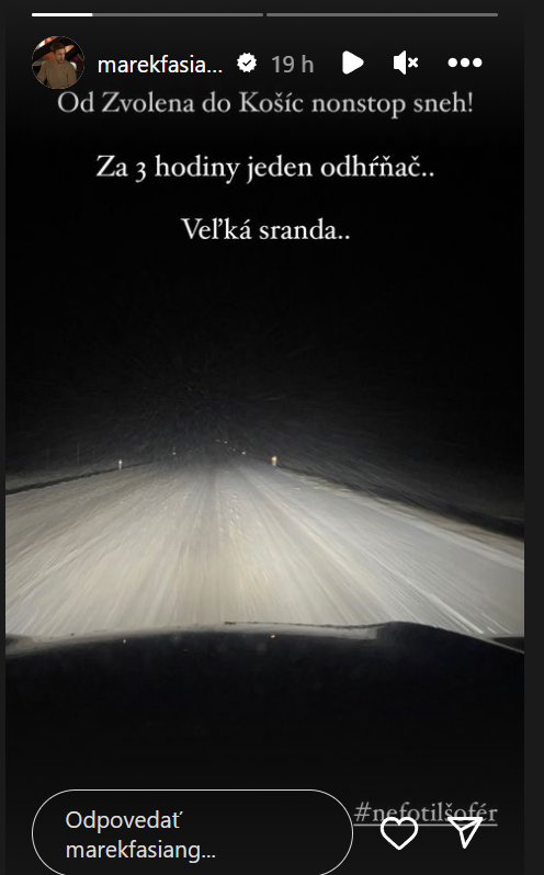 Marek Fašiang ukázal záber z poriadnej fujavice.
