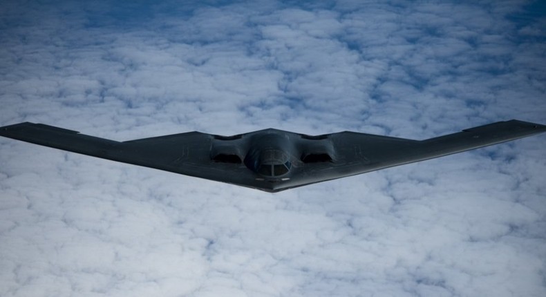 A B-2 Spirit bomber deployed from Whiteman Air Force Base, Missouri, conducts aerial refueling near Joint Base Pearl Harbor-Hickam, Hawaii, during an interoperability training mission Jan. 15, 2019. The aircraft are flying in support of a U.S. Strategic Command Bomber Task Force mission.