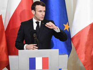 Warszawa, 3.02.2020. Prezydent Francji Emmanuel Macron podczas spotkania z przedstawicielami mediów w Pałacu Prezydenckim