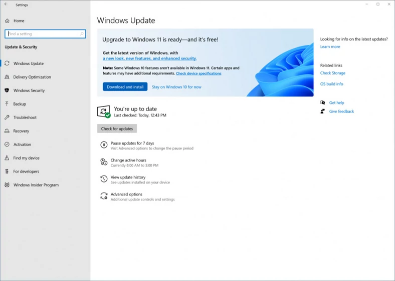 Komunikat o możliwości aktualizacji do systemu Windows 11 w Windows Update 