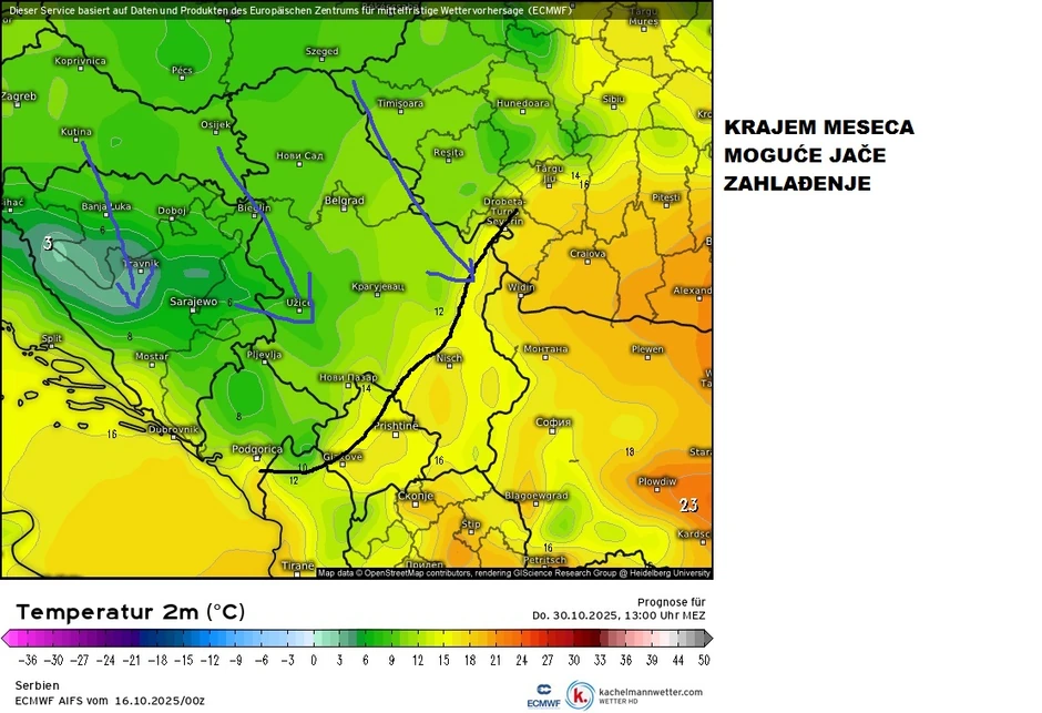 Posle temperatura iznad proseka stiže jače zahlađenje za kraj oktobra