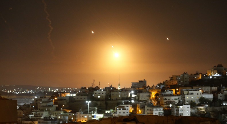 Munitions fired by Iran are seen over Jerusalem on October 1.Photo by Wisam Hashlamoun/Anadolu via Getty Images