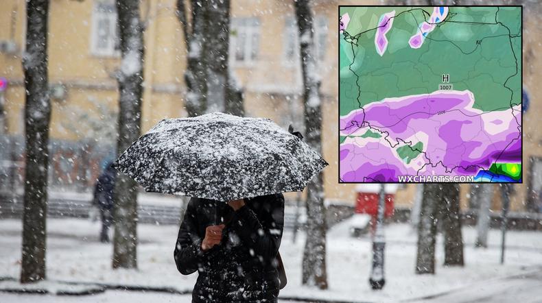 Polska na progu załamania pogody. W piątek coraz silniejszy śnieg (mapa: wxcharts.com)